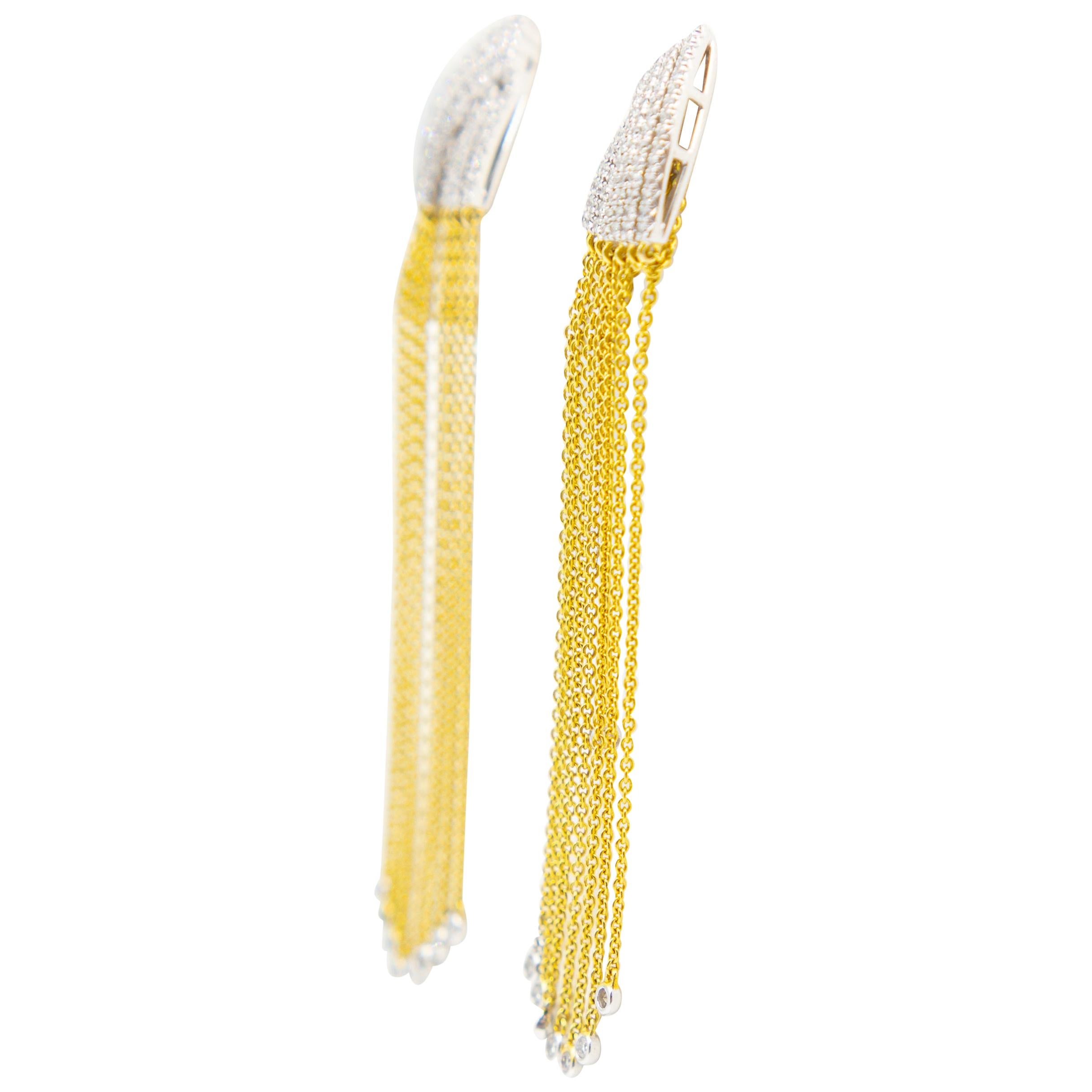 Fringe Diamond Drop Earrings 18 Karat Yellow and White Gold For Sale