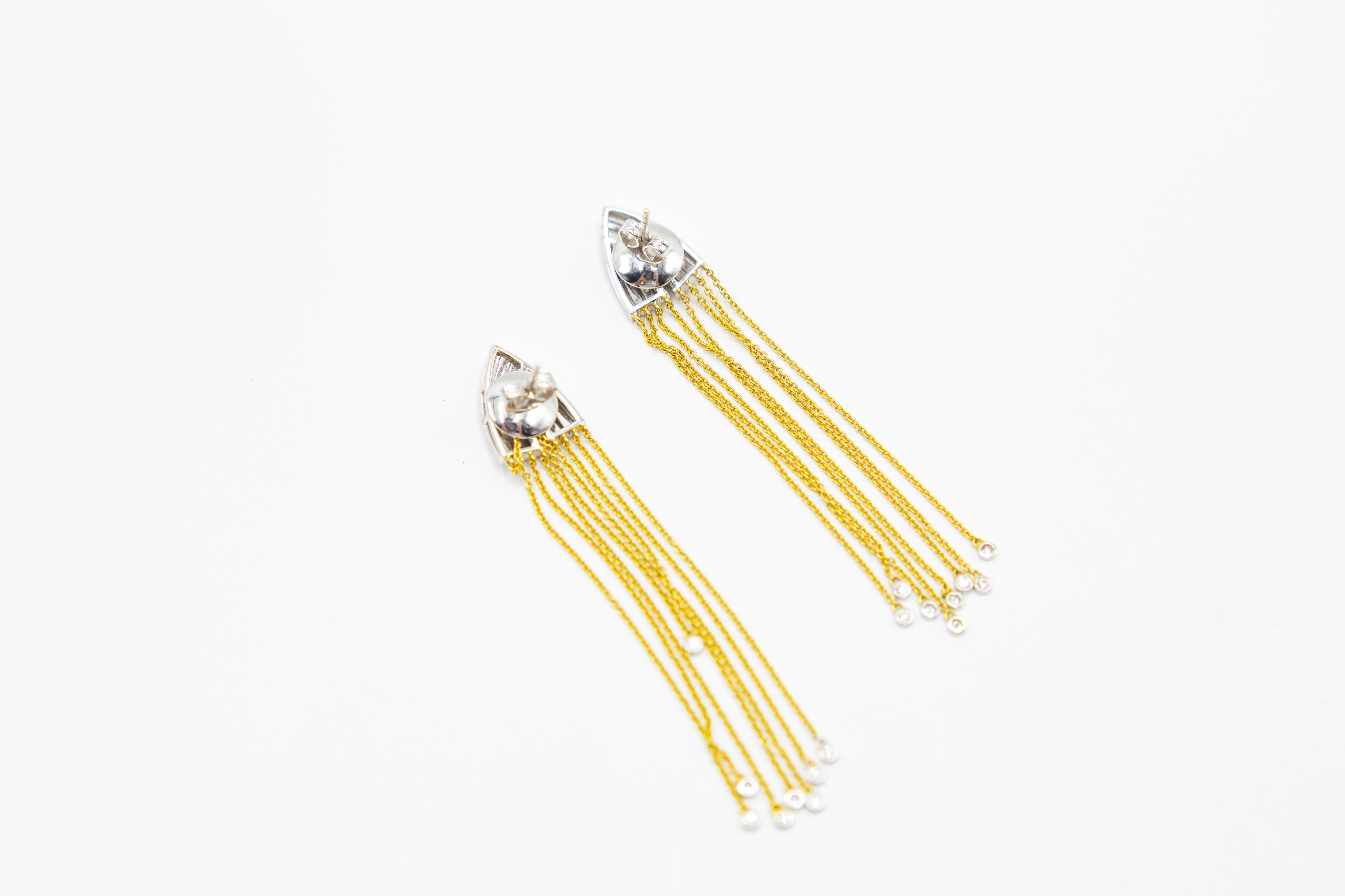 Fringe Diamond Drop Earrings 18 Karat Yellow and White Gold For Sale 4