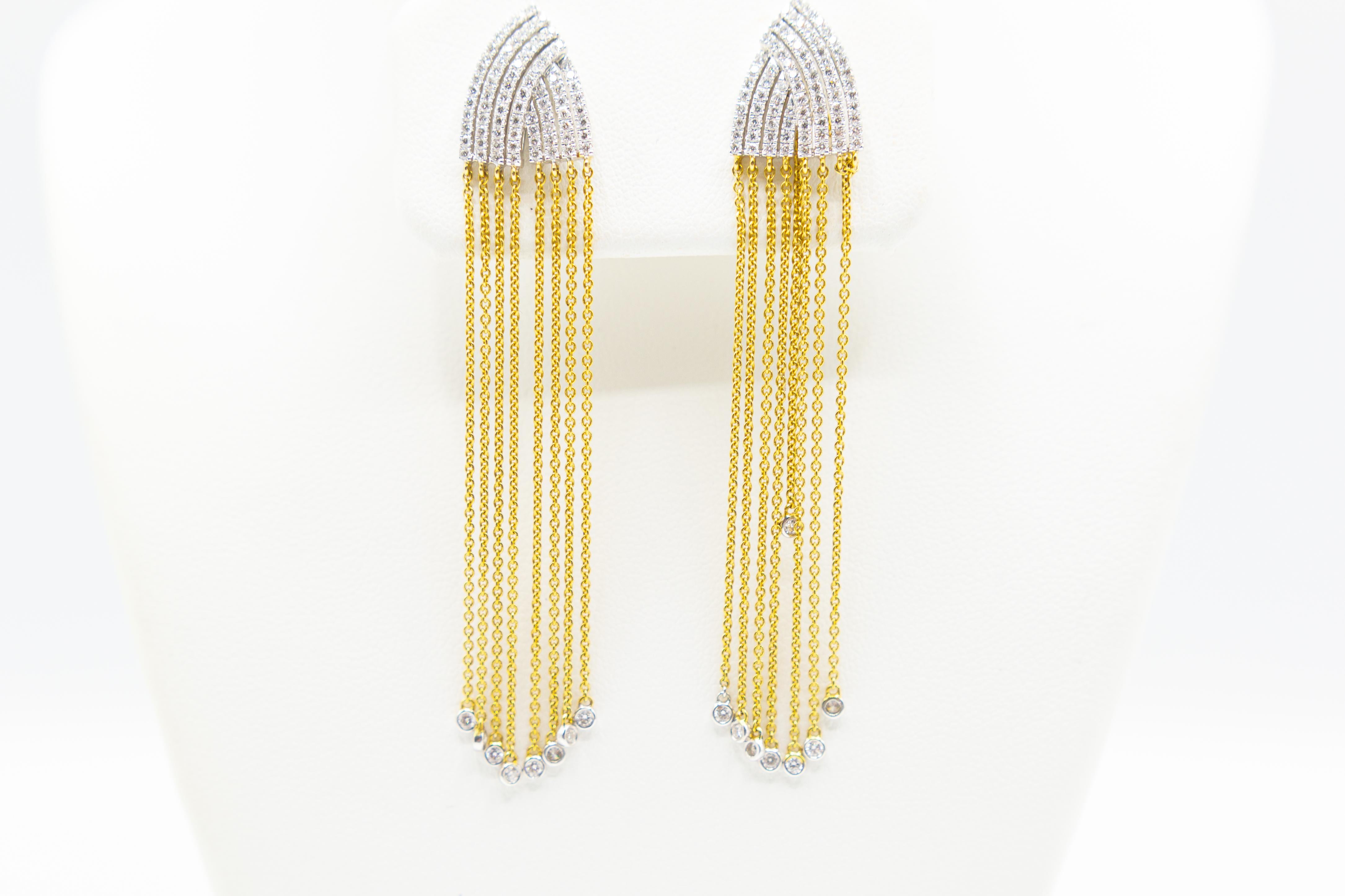 Fringe Diamond Drop Earrings 18 Karat Yellow and White Gold For Sale 5