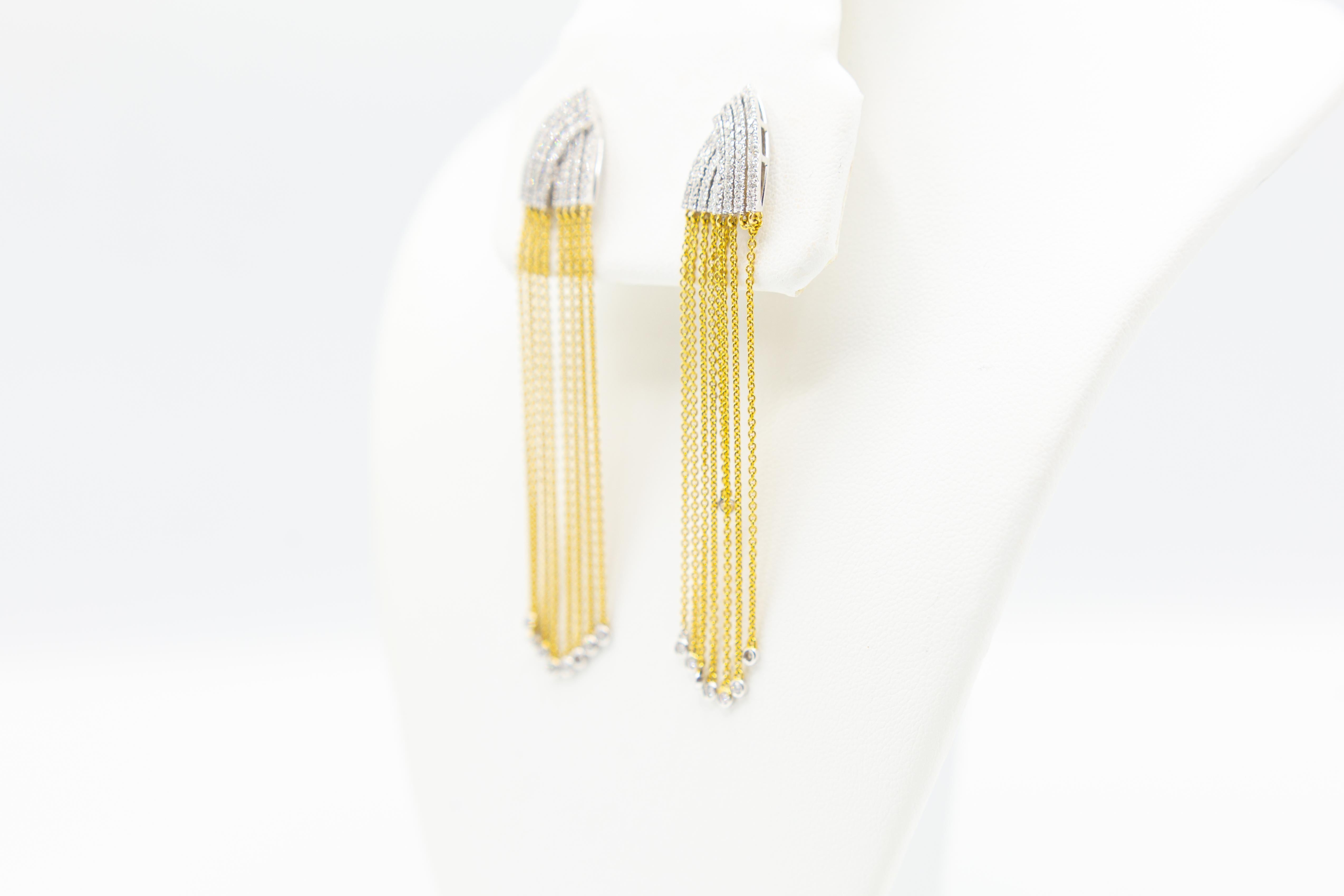 Fringe Diamond Drop Earrings 18 Karat Yellow and White Gold For Sale 6