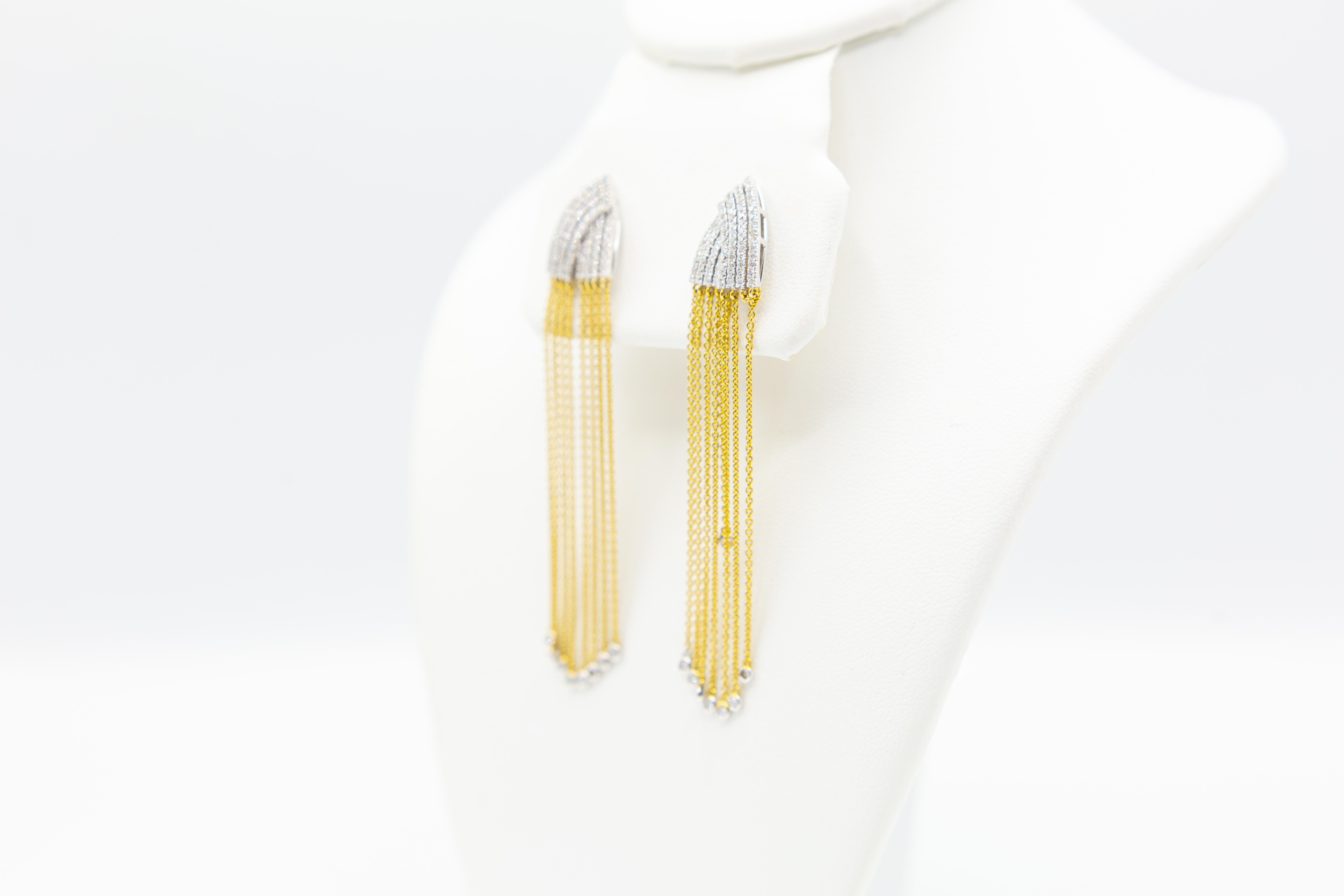 Fringe Diamond Drop Earrings 18 Karat Yellow and White Gold For Sale 7
