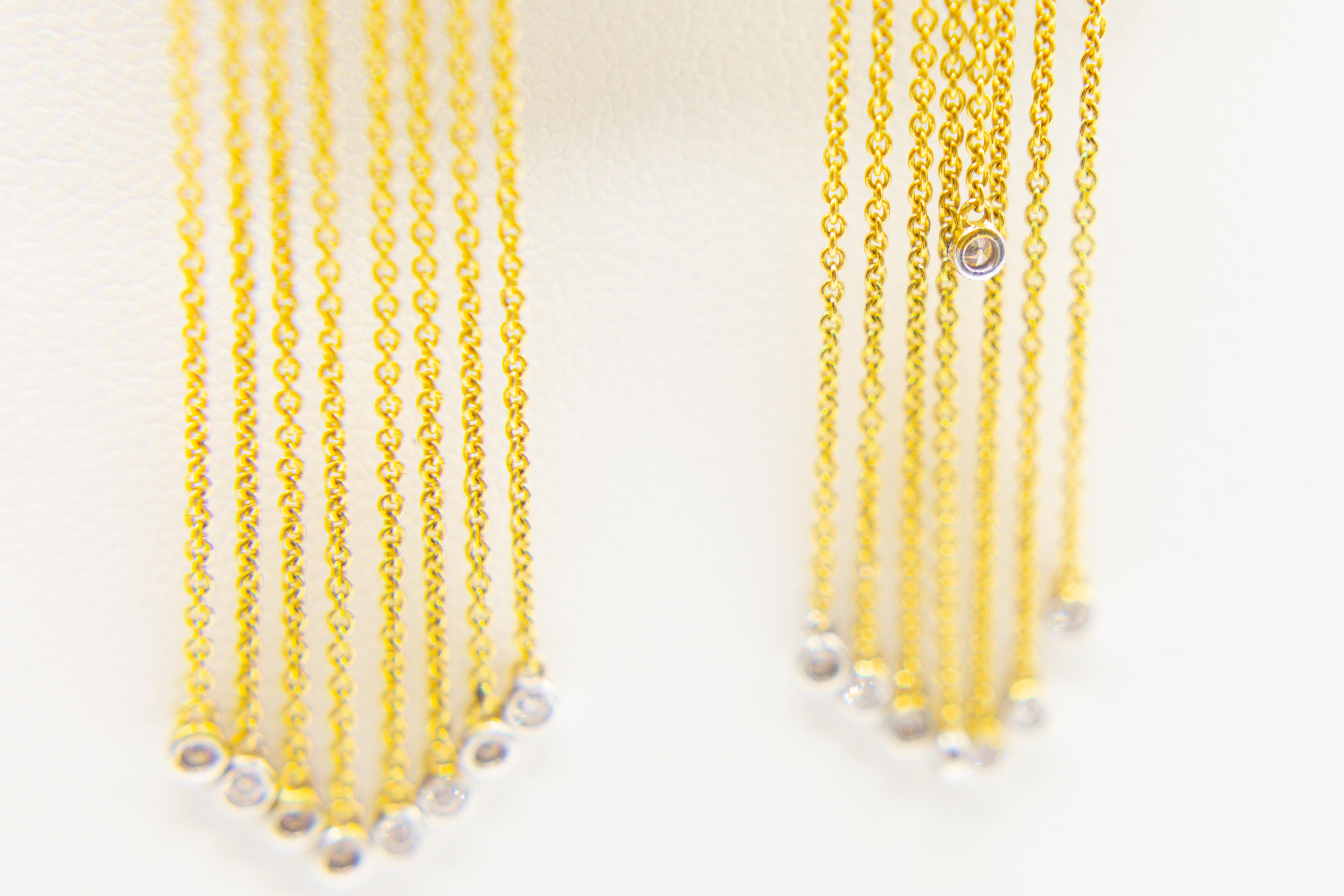 Fringe Diamond Drop Earrings 18 Karat Yellow and White Gold For Sale 1