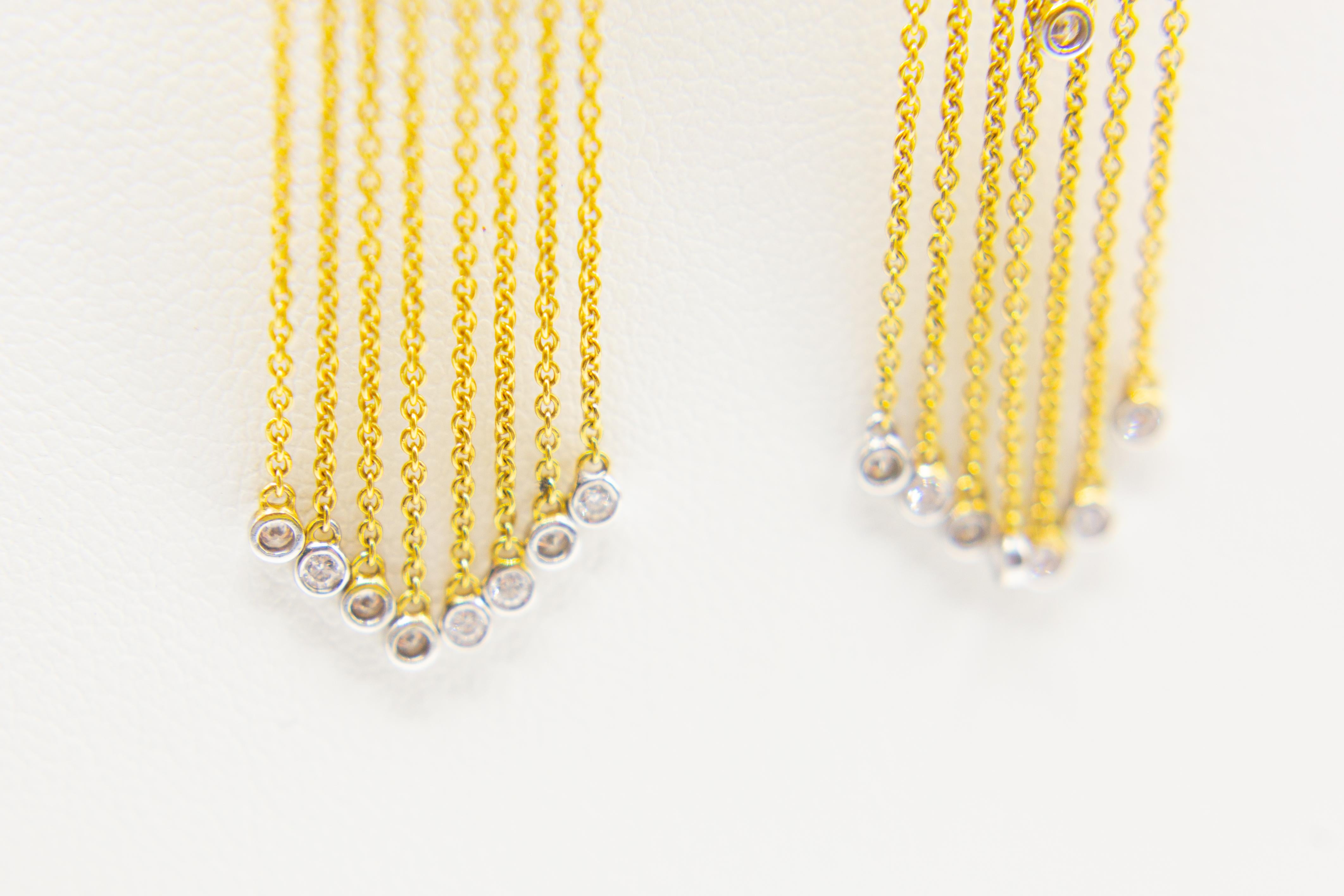 Fringe Diamond Drop Earrings 18 Karat Yellow and White Gold For Sale 2
