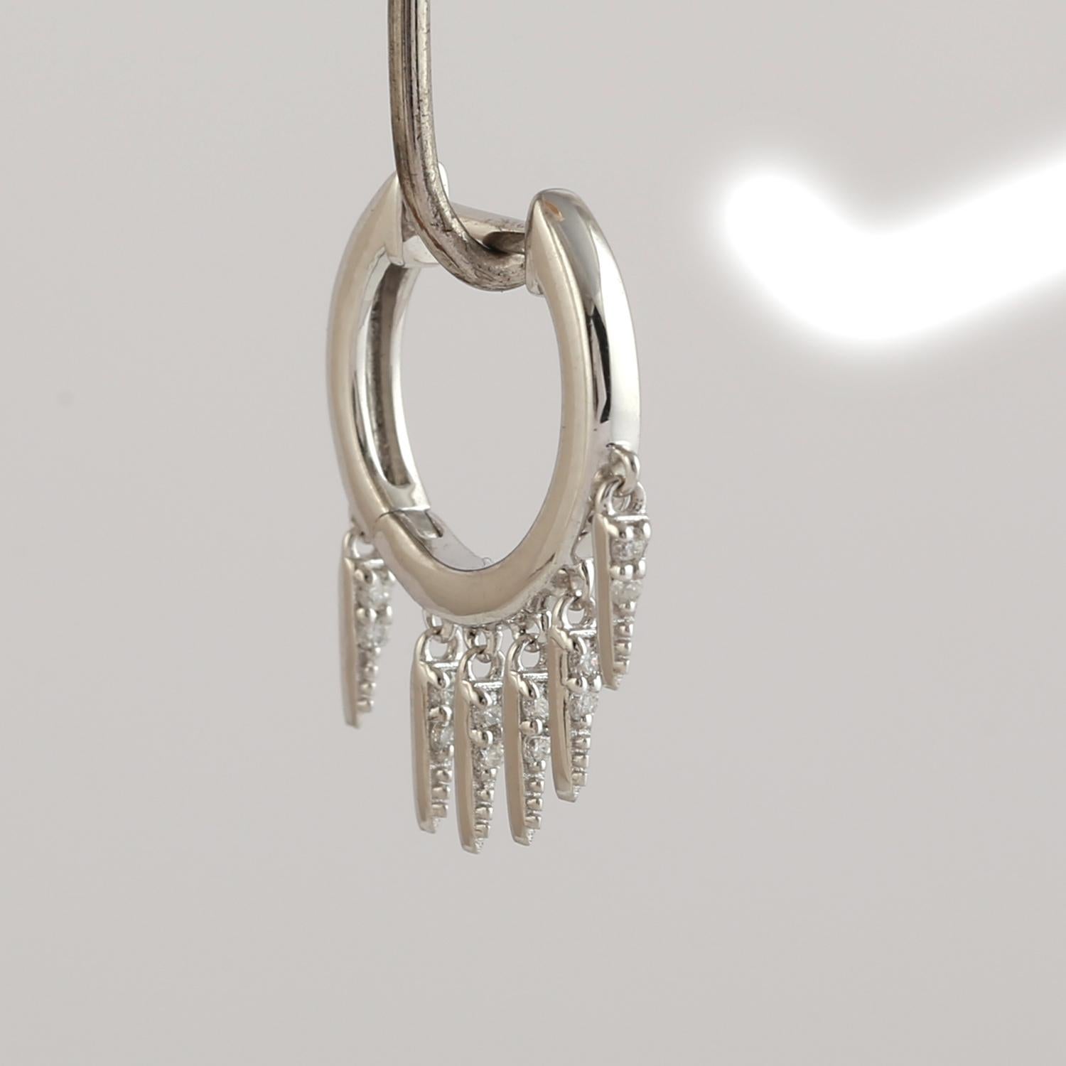 Contemporary Fringe Diamonds Huggies Earrings Made In 18K White Gold For Sale