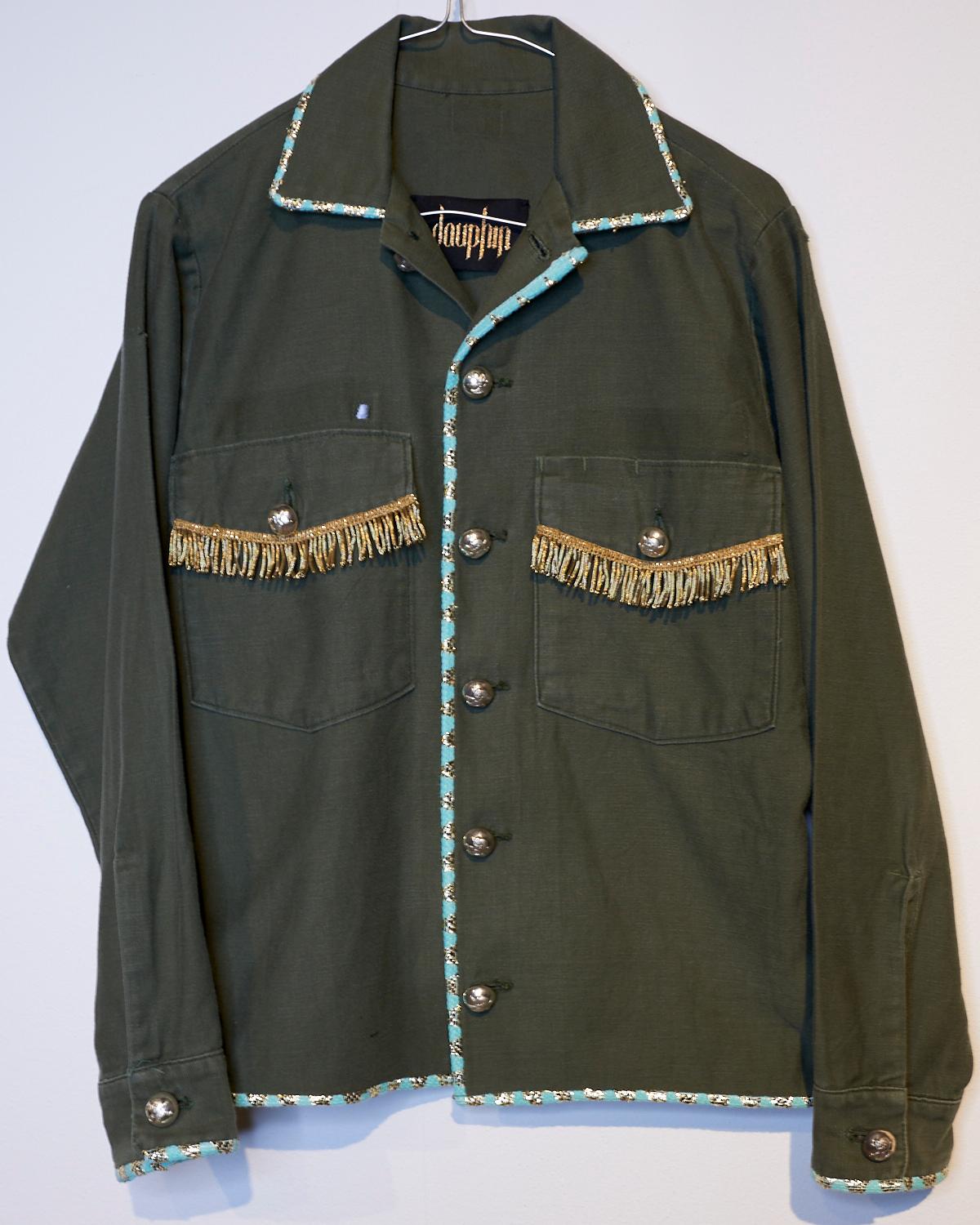 Fringe Embellished Jacket Cropped Tweed Military Green Gold Buttons J Dauphin 2