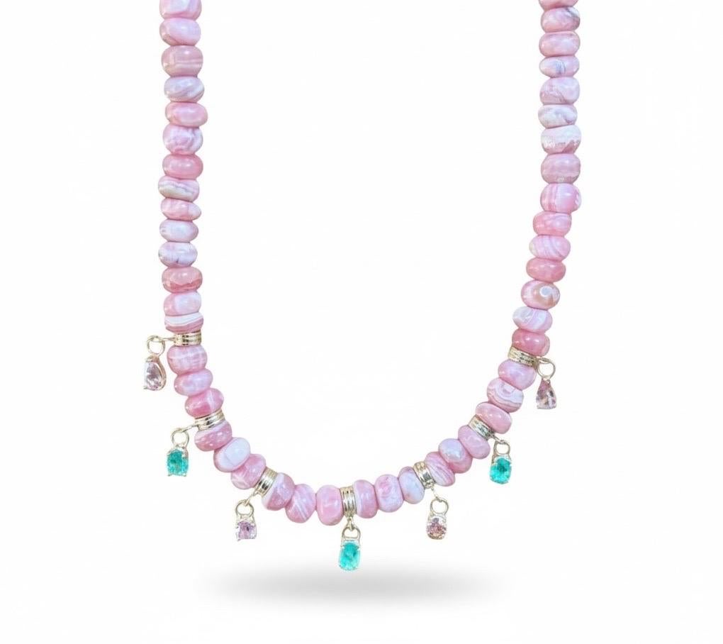 Fringe Rondelle Necklace with Rhodochrosite, Emeralds, Pink Spinel & 14k Gold en venta 5
