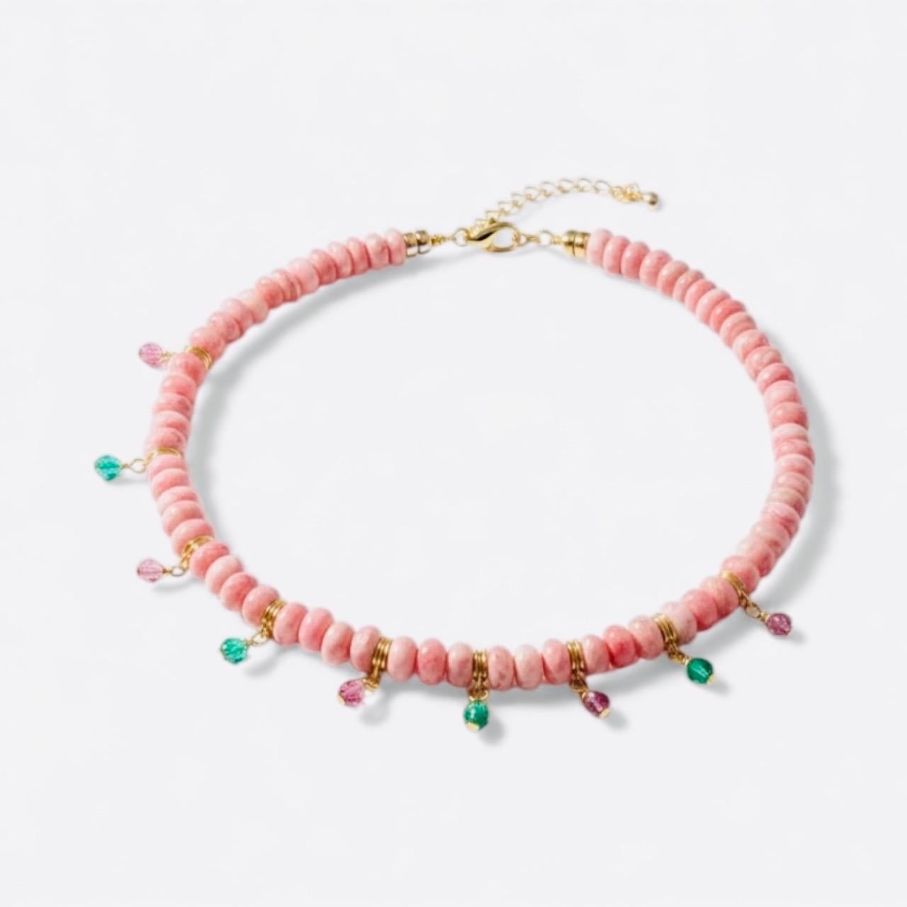 Fringe Rondelle Necklace with Rhodochrosite, Emeralds, Pink Spinel & 14k Gold en Nuevo estado para la venta en New York, NY