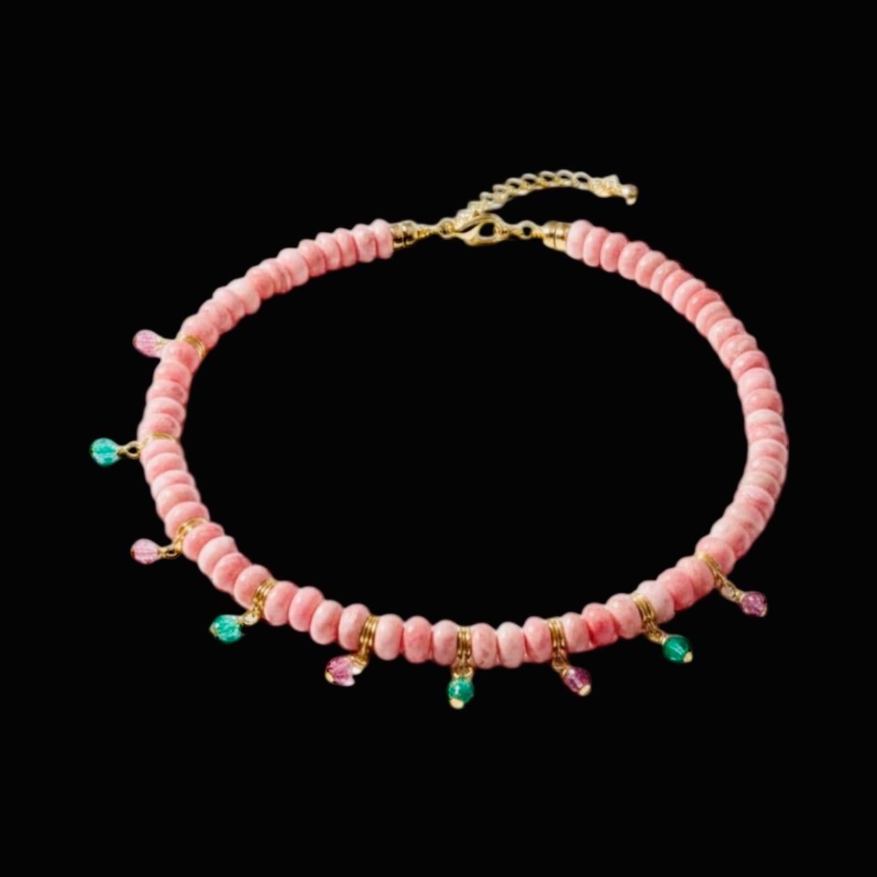 Femenino o masculino Fringe Rondelle Necklace with Rhodochrosite, Emeralds, Pink Spinel & 14k Gold en venta
