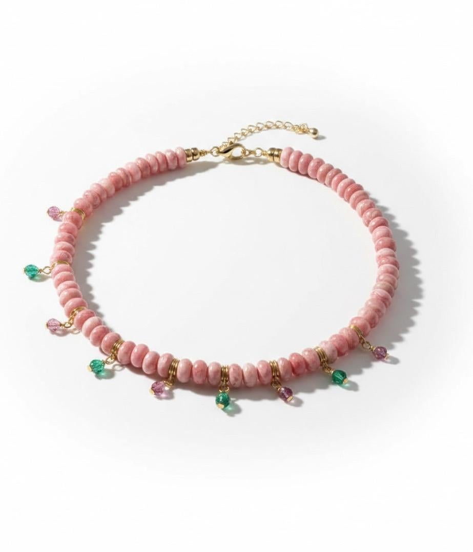 Fringe Rondelle Necklace with Rhodochrosite, Emeralds, Pink Spinel & 14k Gold en venta 1