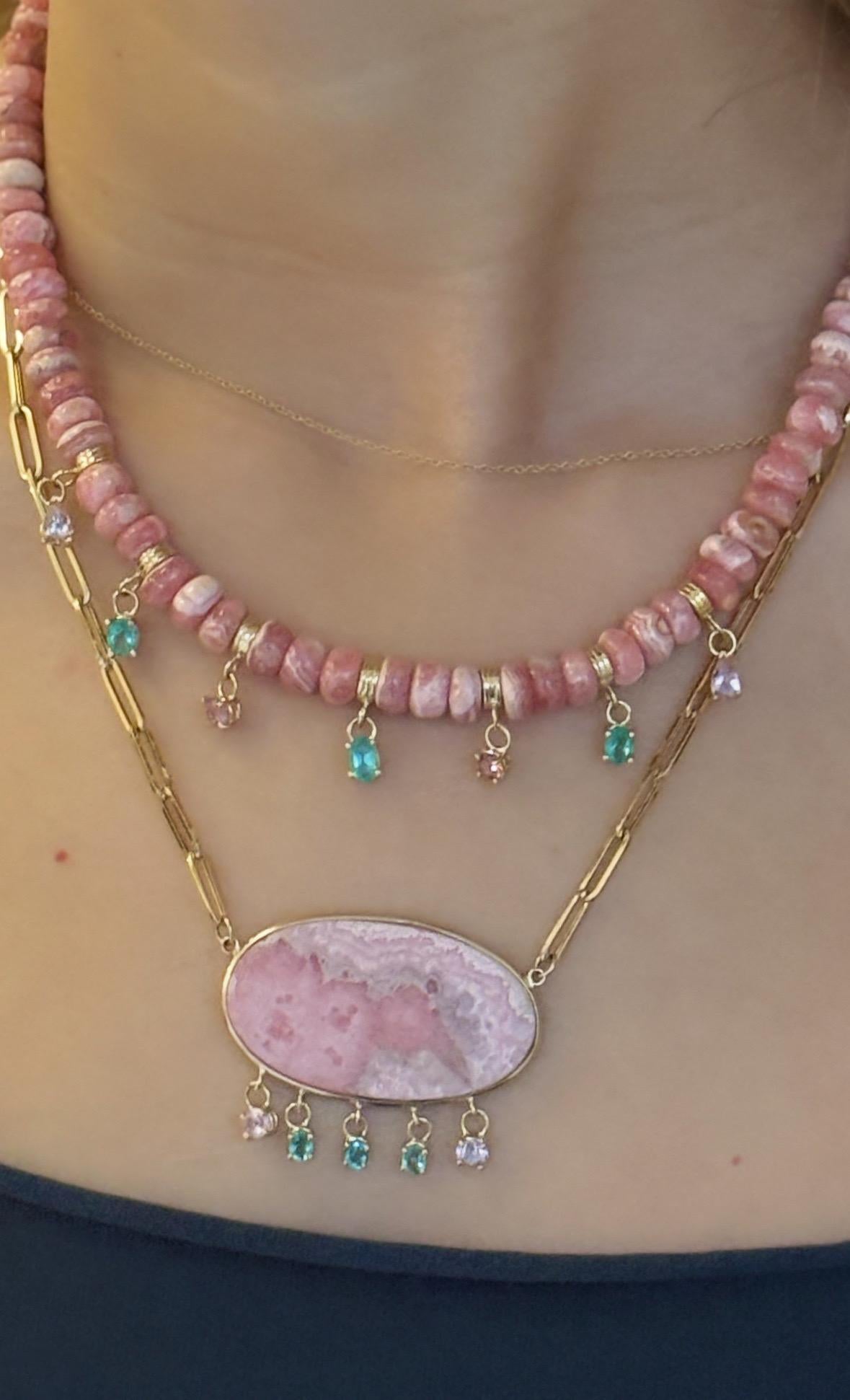 Fringe Rondelle Necklace with Rhodochrosite, Emeralds, Pink Spinel & 14k Gold en venta 2