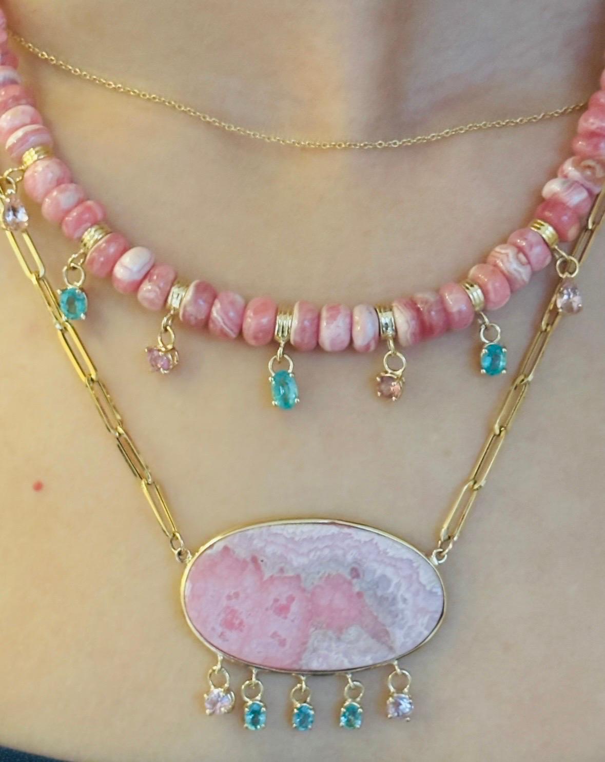 Fringe Rondelle Necklace with Rhodochrosite, Emeralds, Pink Spinel & 14k Gold en venta 4