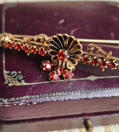 Fringe Victorian Style Heavy 2ct Garnet 12K Gold Black Enamel Bar Brooch Pin