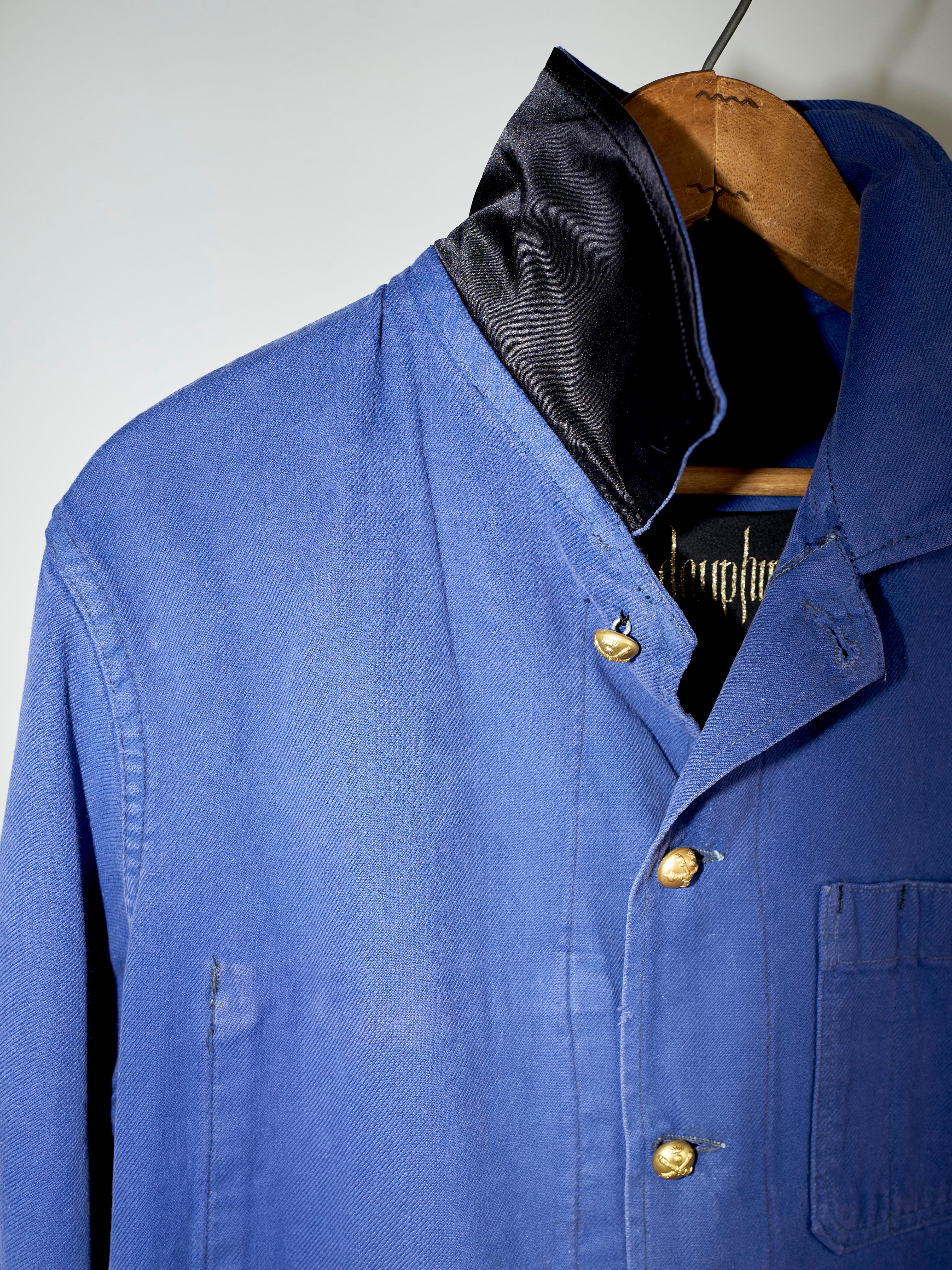 Embellished Fringe Jacket Blue Cotton French Work Wear  Small 1