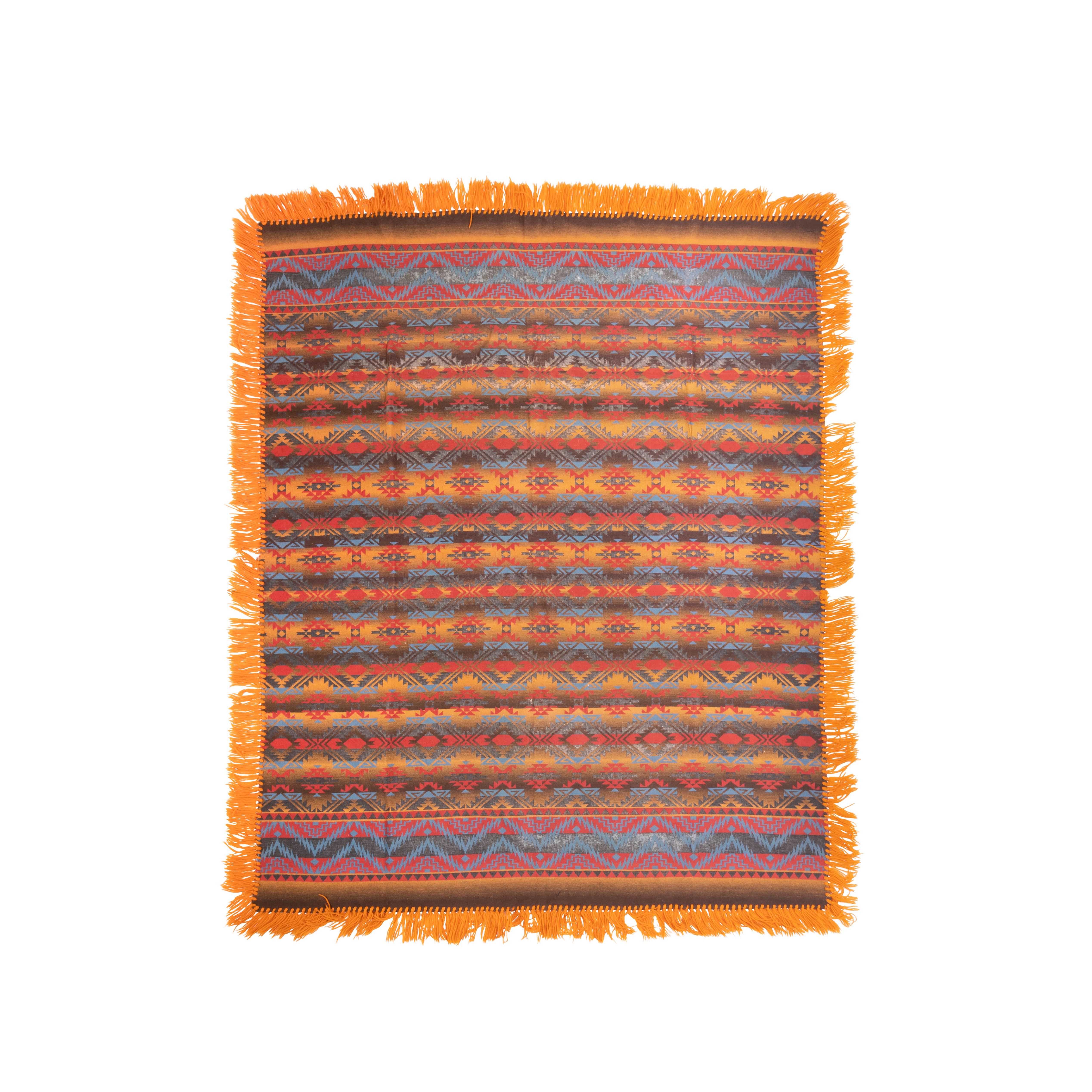 American Fringed Cotton Beacon Blanket, circa 1920 For Sale