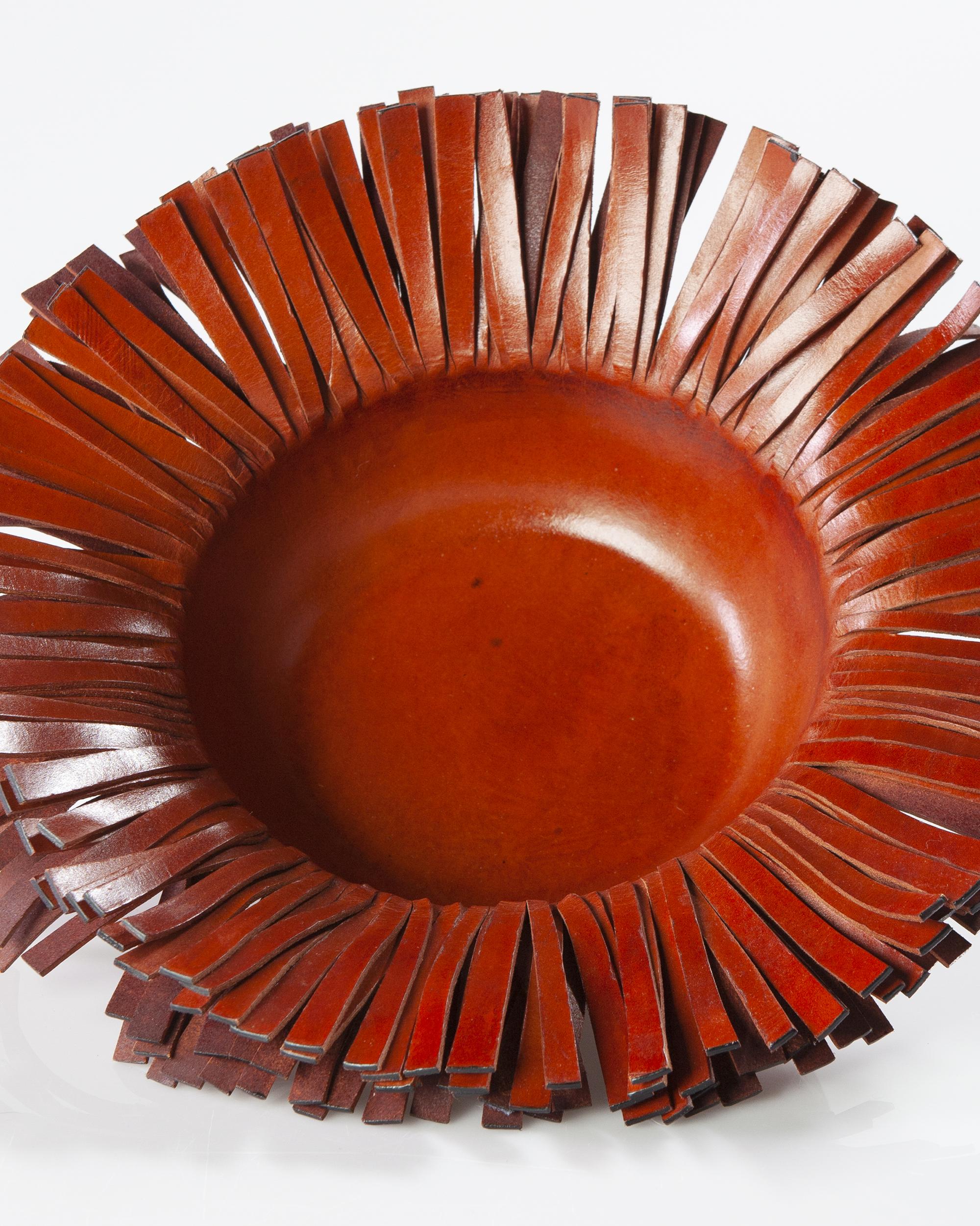 Rustic Fringed Handmade Luxury Leather Bowl Centerpiece