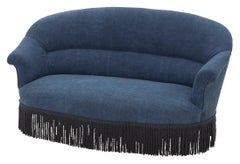 Fringed Indigo Linen Napoleon III Settee