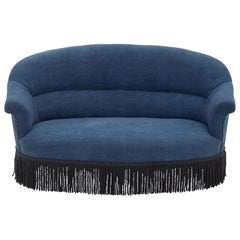 Fringed Indigo Linen Napoleon III Settee