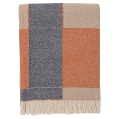 Fringed Intertwined-Patterned Orange and Blue Blanket