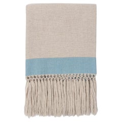 Fringed light-blue-banded Blanket - Made in Italy