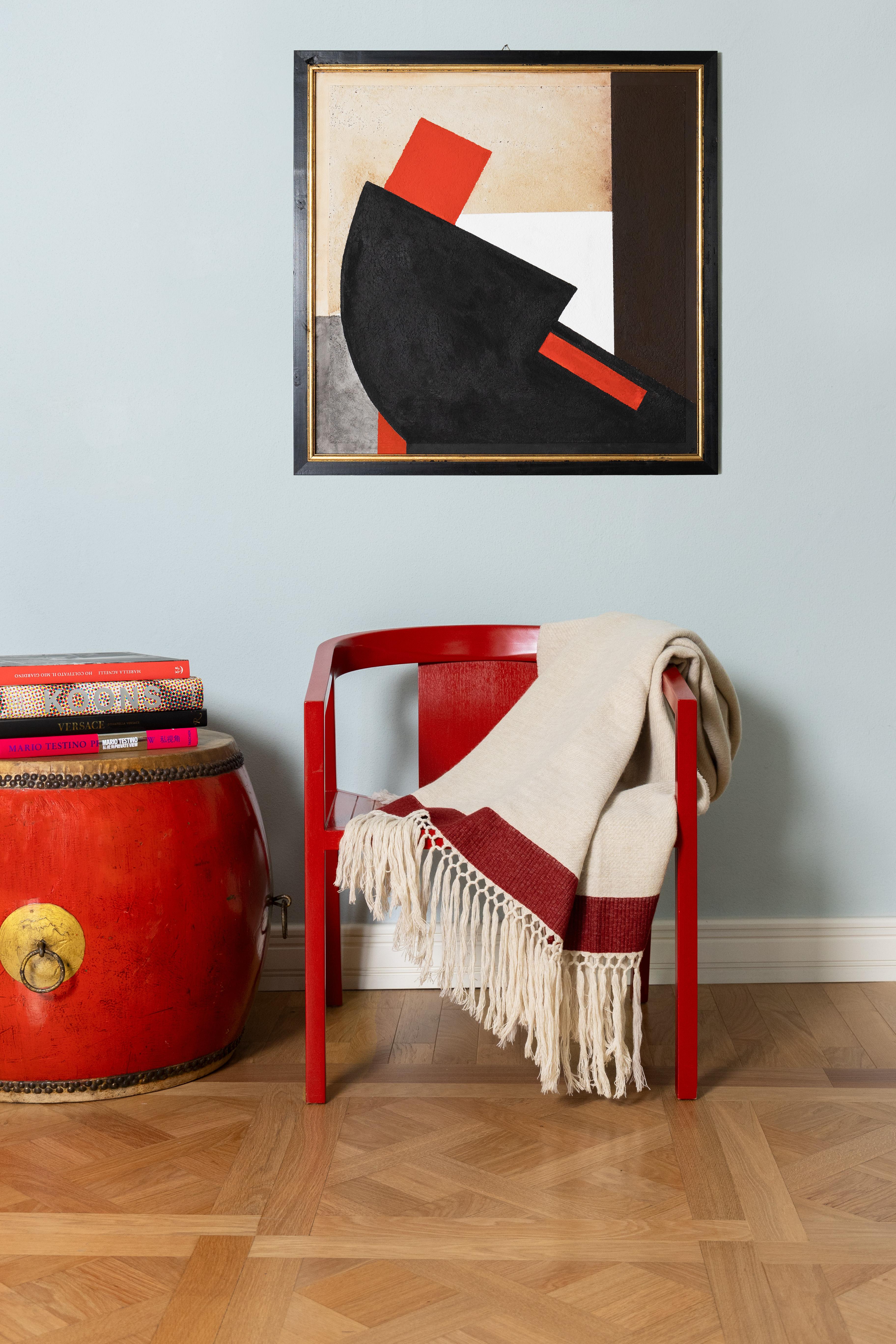 italien Couverture frangée à bandes rouges - Made in Italy en vente