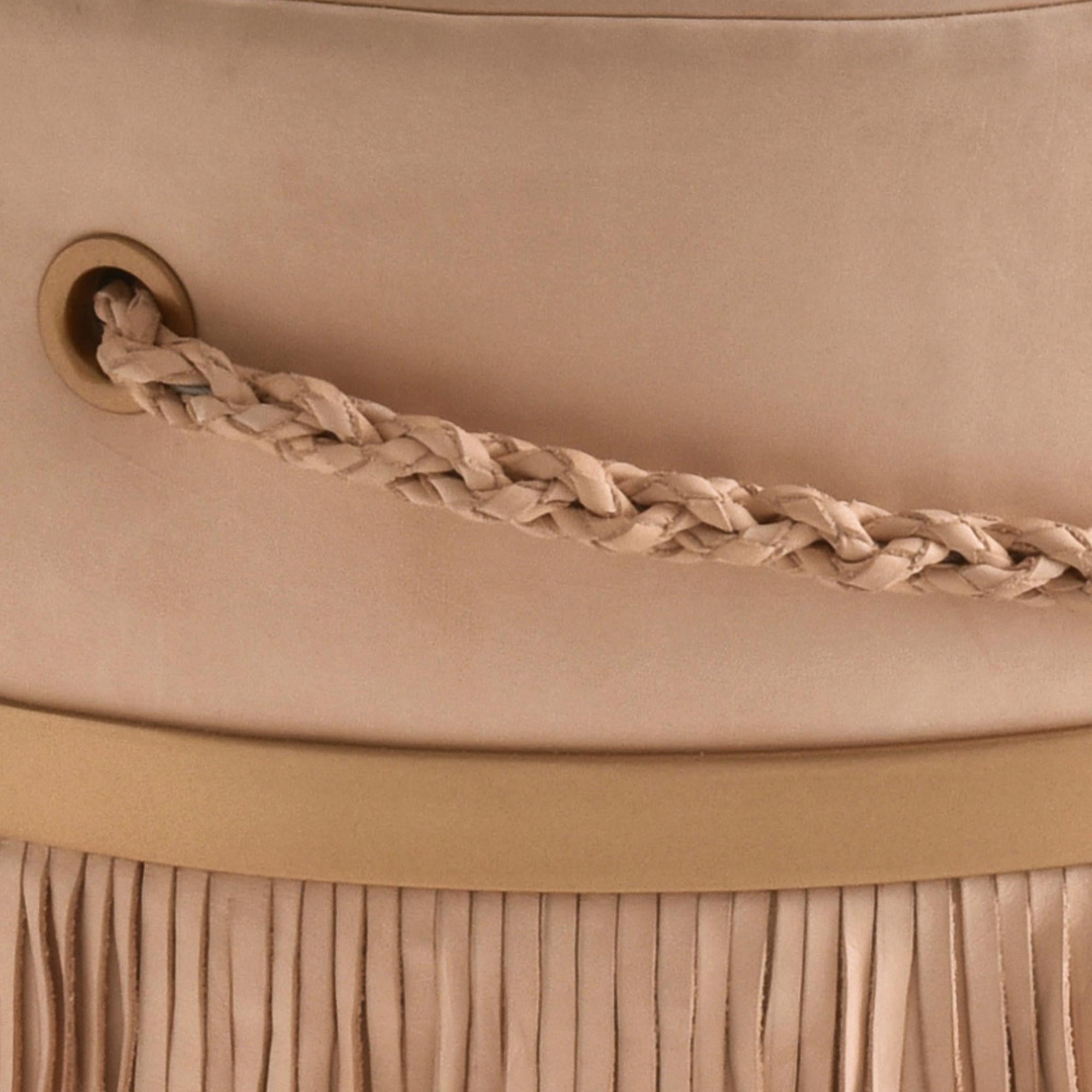 Serena Pouf with Fringe, Ecofriendly, Brazilian Design, Natural Leather In New Condition For Sale In Bento Goncalves, Rio Grande do Sul