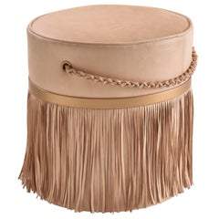 Serena Pouf with Fringe, Ecofriendly, Brazilian Design, Natural Leather