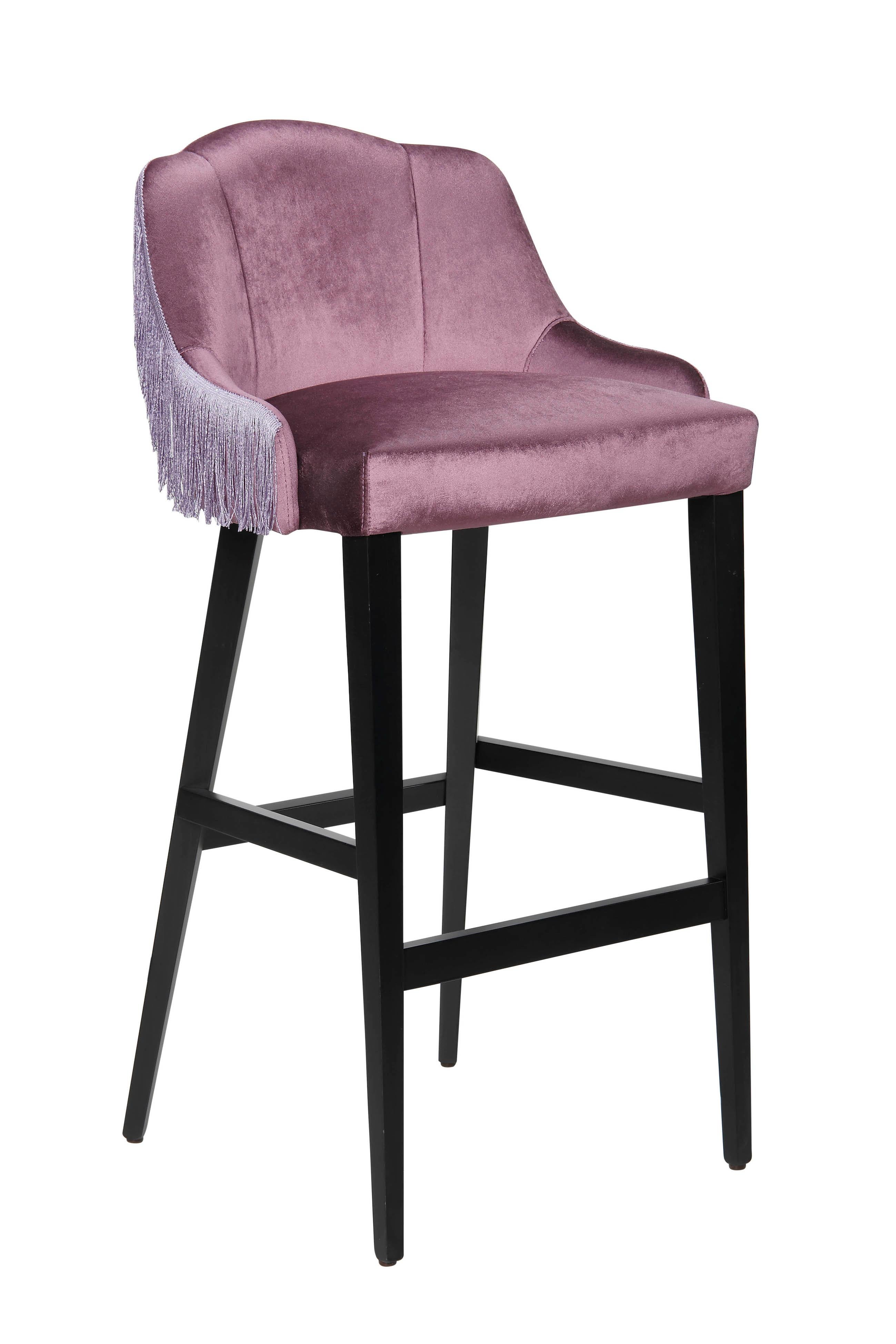 Fully upholstered seat and back with fringed back detail. Designed and produced by specialist contract furniture manufacturer in Italy specialized in producing chairs and furniture for the contract market. Combining delicate fringing, velvet fabrics