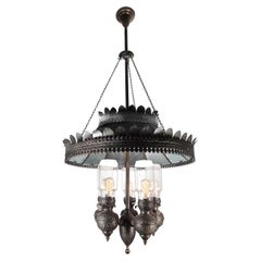 Frink Five Oil Lamp Mirrored Reflector Chandelier