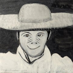 "All-American" Contemporary Black & Grey Toned Western Cowboy Portrait Painting