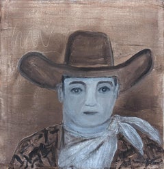 "Cowboy" Contemporary Sepia & Grey Toned Western Cowboy Portrait Painting