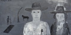 "Dead Cowboy" Contemporary Black and White Western Inspired Painting