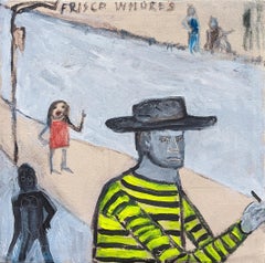 "Frisco Whore" Contemporary Neutral Toned Western Cowboy Portrait Painting