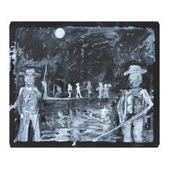 "Harbor Lights" Contemporary Black & Grey Toned Western Fishing Painting