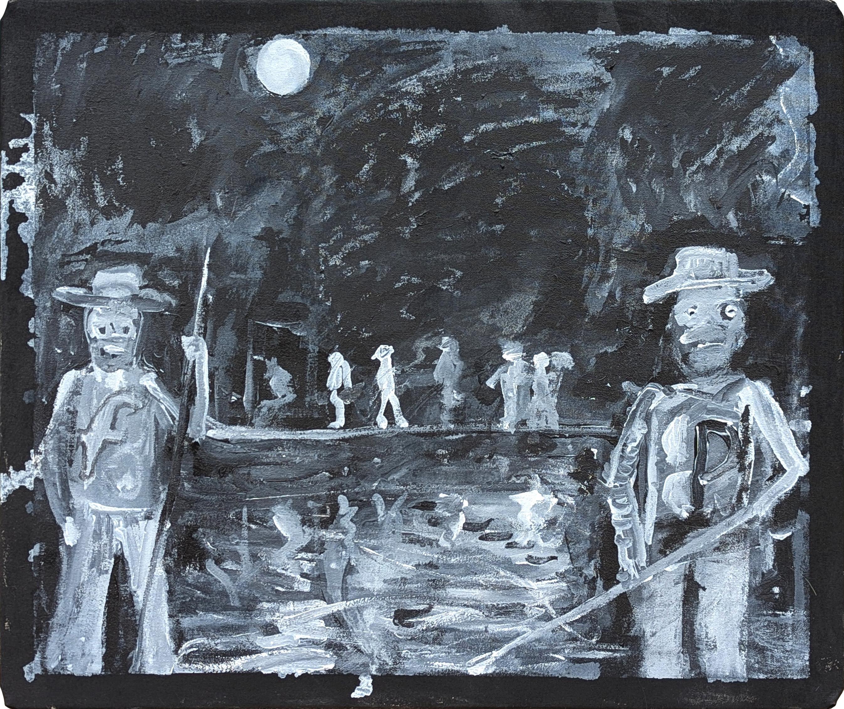 "Harbor Lights" Contemporary Black & Grey Toned Western Fishing Painting