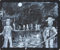 "Harbor Lights" Contemporary Black & Grey Toned Western Fishing Painting