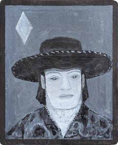"Luis" Contemporary Black & Grey Toned Western Cowboy Portrait Painting