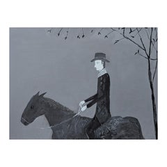 "Rider" Contemporary Black & White Western Cowboy Inspired Horse Riding Painting