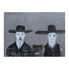 "Saturday Night" Contemporary Black & White Western Cowboy Inspired Painting