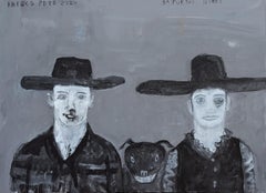 "Sabato sera" Quadro contemporaneo in bianco e nero ispirato ai cowboy occidentali