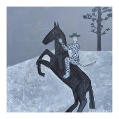 "The Leopard" Contemporary Black and White Western Cowboy Inspired Painting