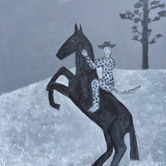 "The Leopard" Contemporary Black and White Western Cowboy Inspired Painting
