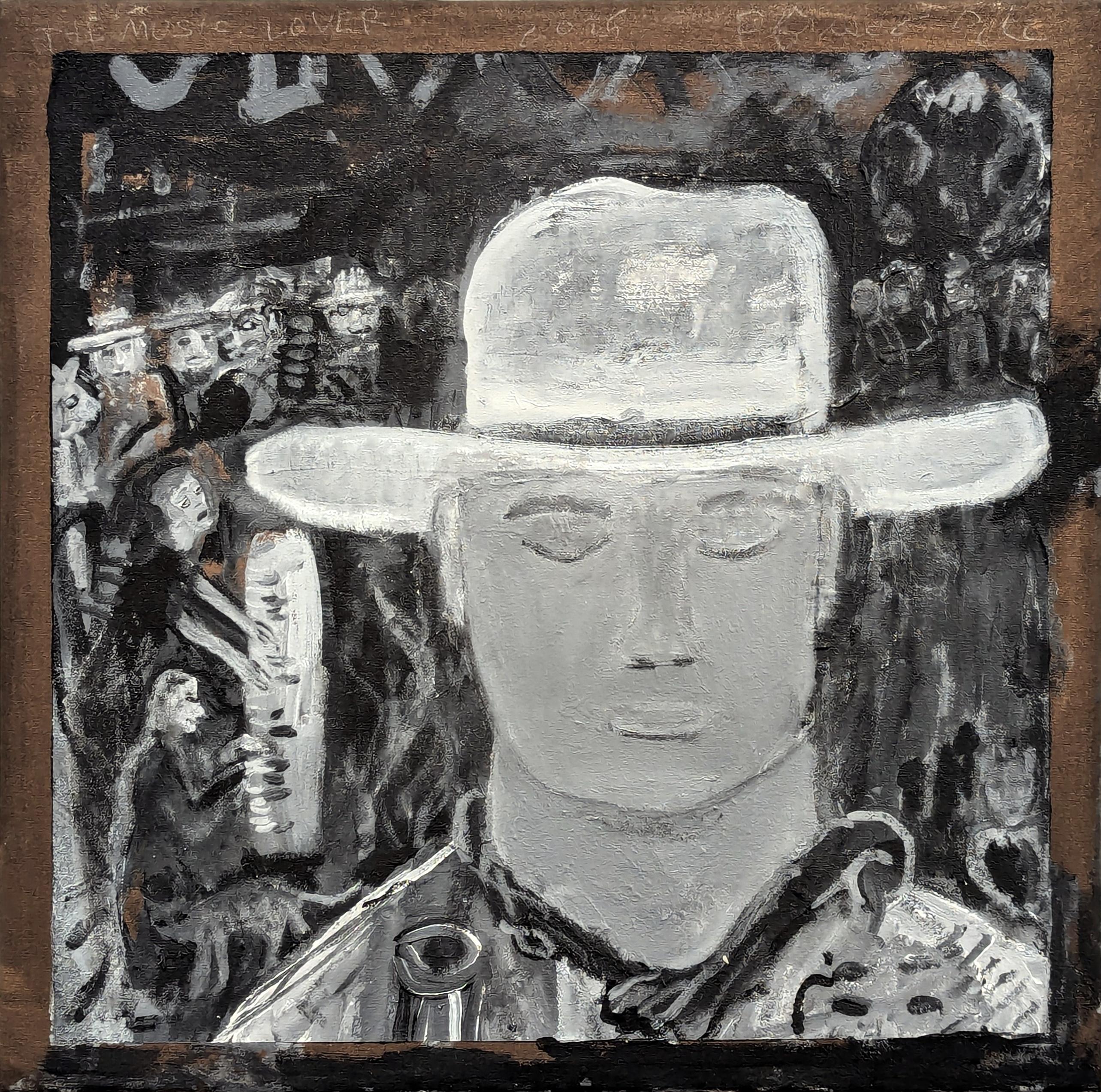 "The Music Lover" Contemporary Black & Grey Toned Western Cowboy Portrait