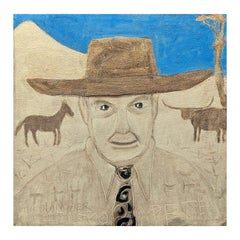 "The Rancher" Contemporary Blue & Grey Toned Western Cowboy Portrait Painting