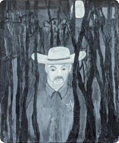 "The Sheriff" Contemporary Black & Grey Toned Western Cowboy Portrait Painting