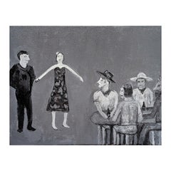 "The Talent" Contemporary Grey & Black Toned Western Cowboy Bar Singer Painting