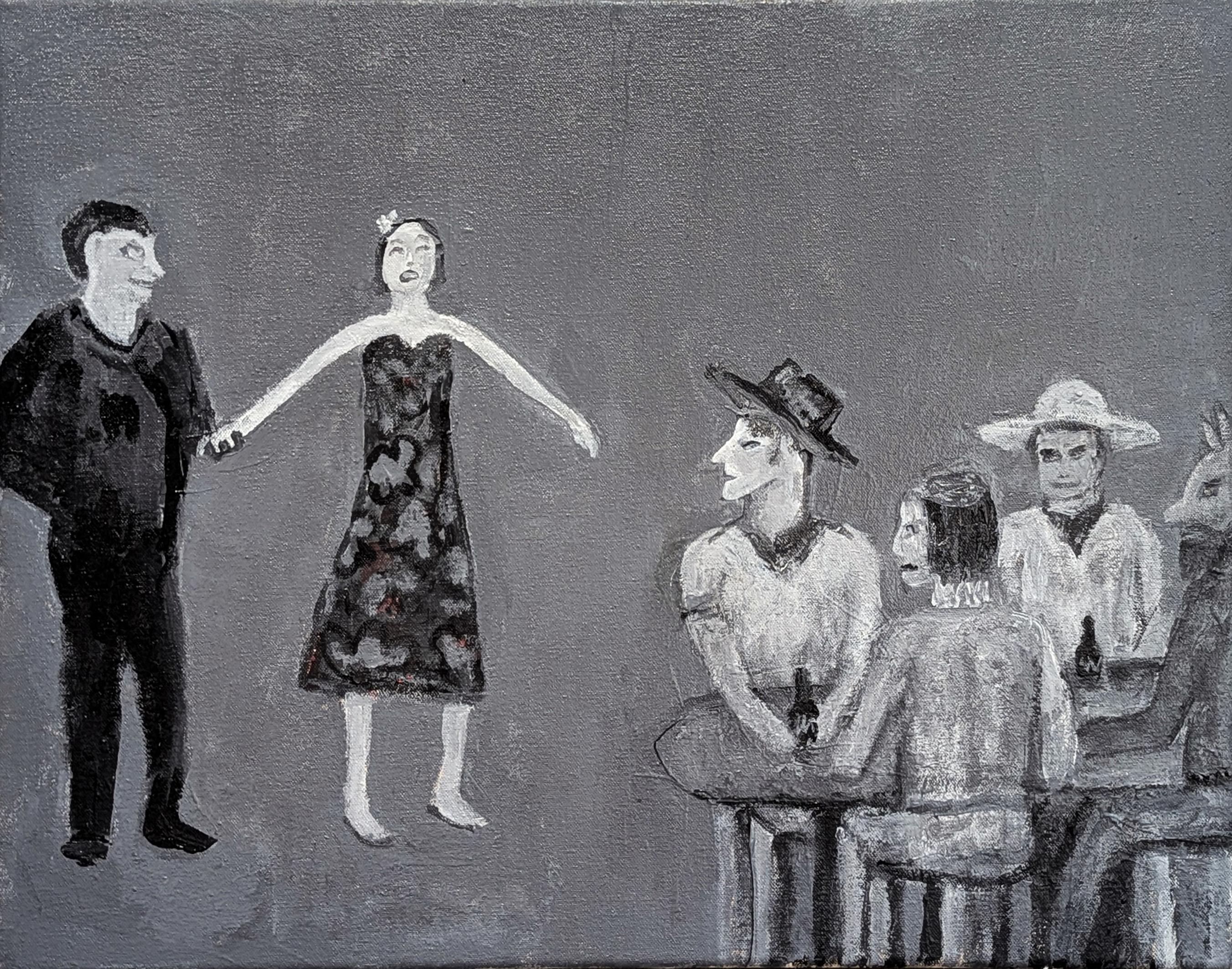 "The Talent" Contemporary Grey & Black Toned Western Cowboy Bar Singer Gemälde