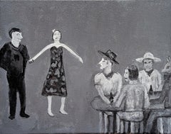 "The Talent" Contemporary Grey & Black Toned Western Cowboy Bar Singer Painting