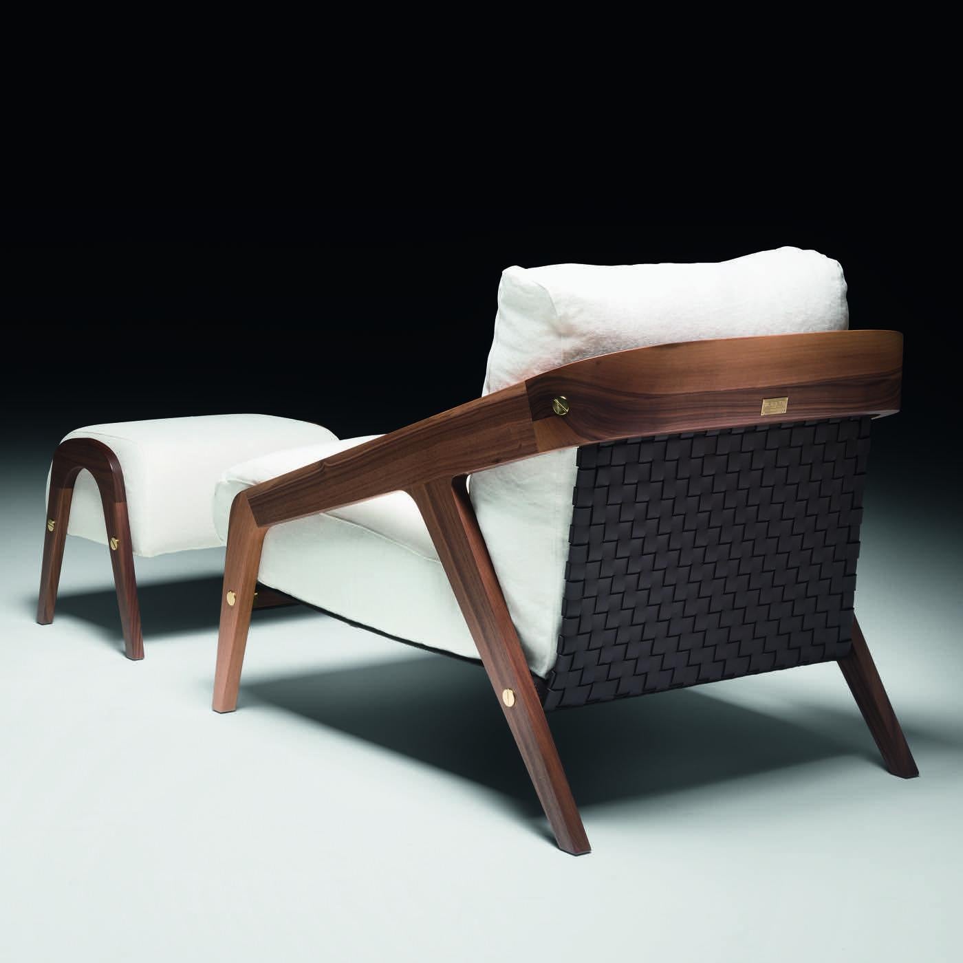 italien Ensemble fauteuil et pouf Frisé blanc en vente