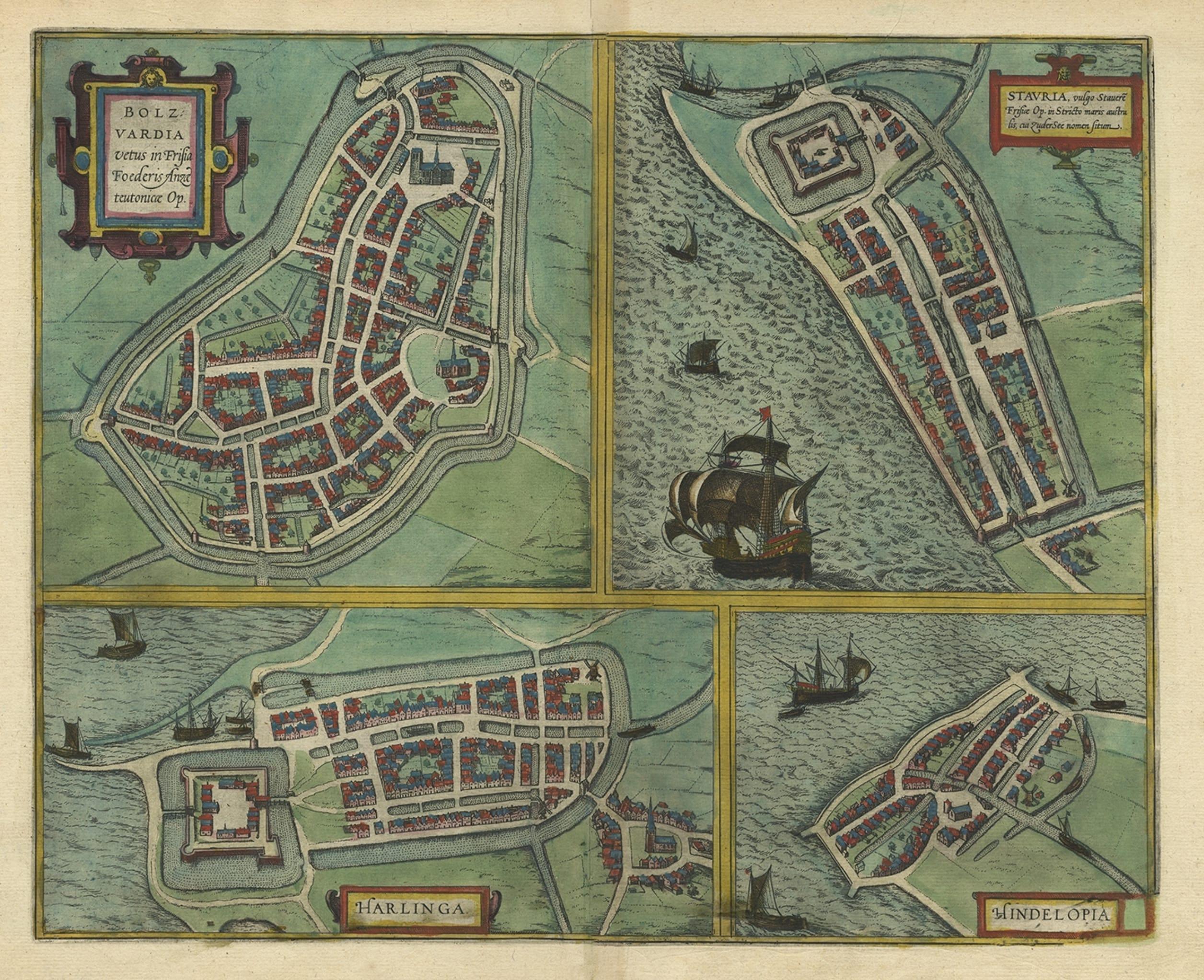 Frisian Cities Bolsward, Stavoren, Harlingen & Hindelopen, The Netherlands, 1598 In Good Condition For Sale In Langweer, NL