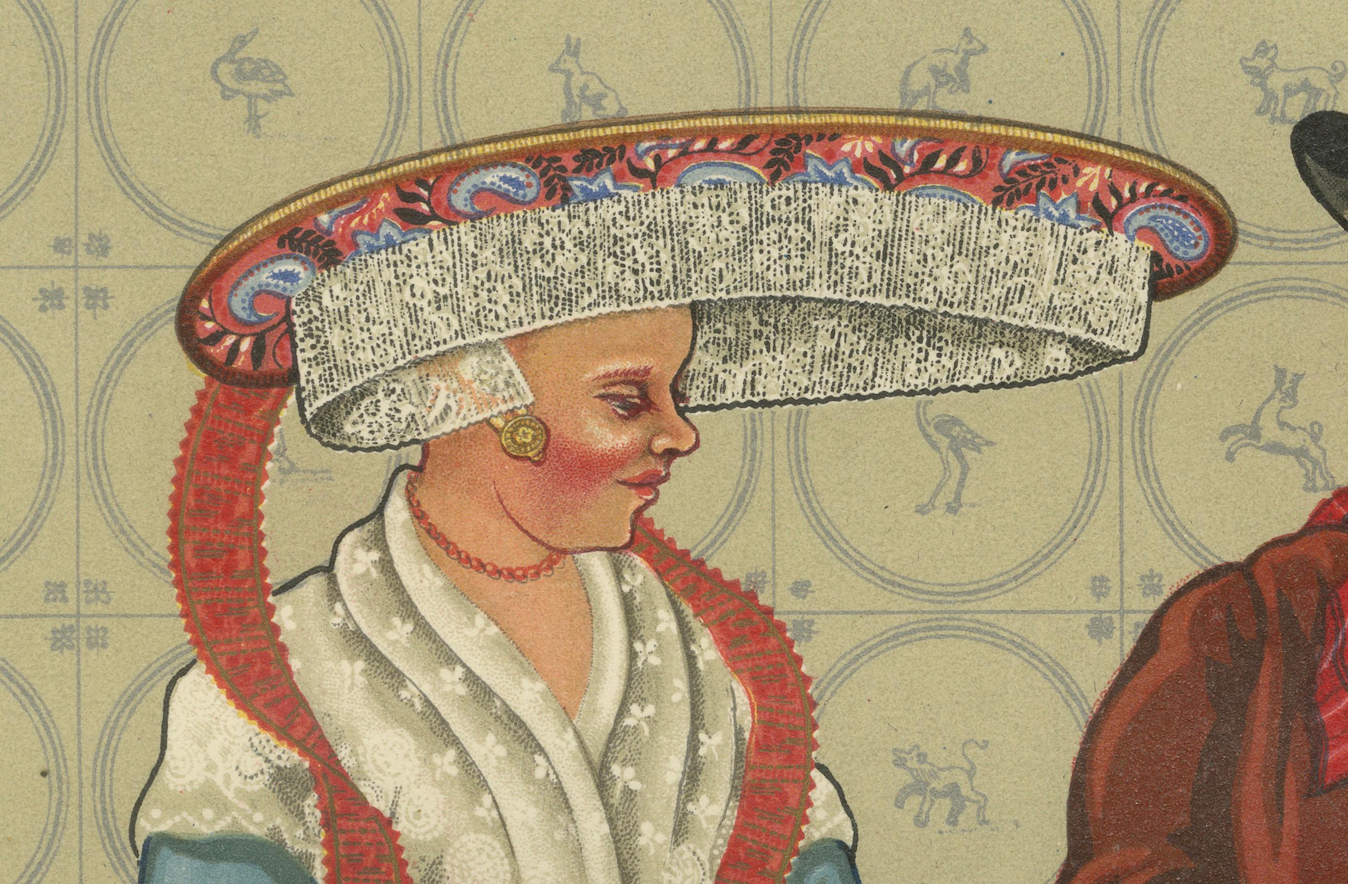 Trajes frisones de Makkum en Holanda con gorro de encaje y redingote, 1932 en venta 1
